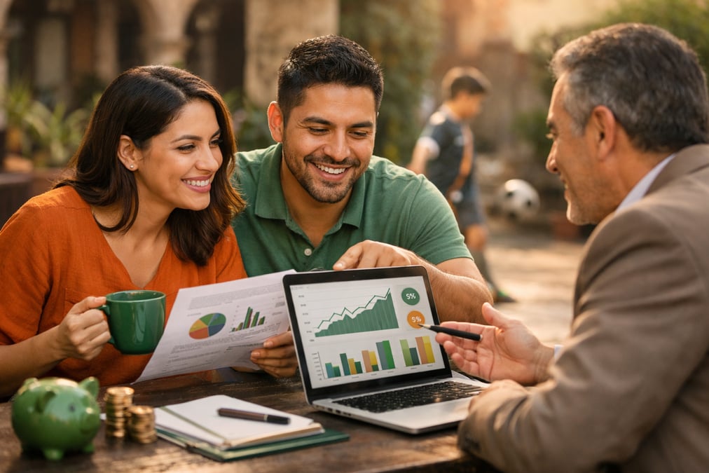 Inversionista revisando el desempeño de su portafolio en dos pantallas en el transporte público con el celular