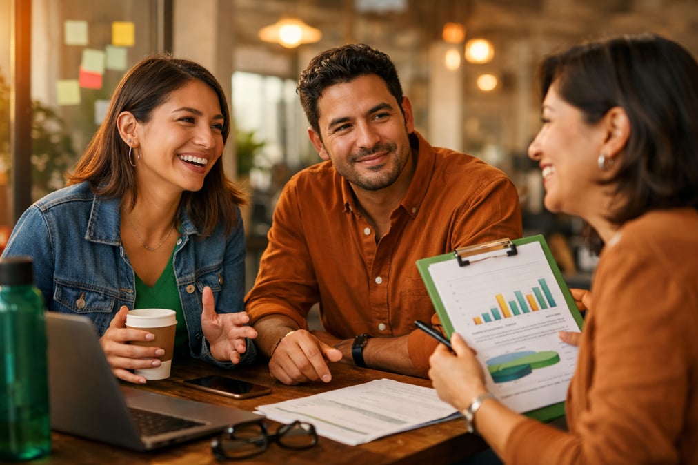 Persona revisando información sobre salario emocional en el escritorio